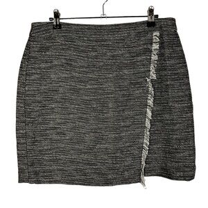 Ann Taylor LOFT Black & White Tweed Asymmetrical Fringe Mini Skirt 8